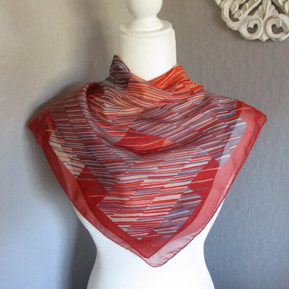 1990s steel blue & rust sheer scarf